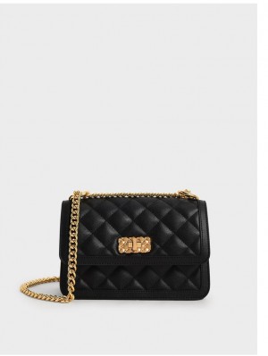τσάντεσ ώμου Charles And Keith Micaela Καπιτονέ Chain μαυρα | 40193-JIUQ