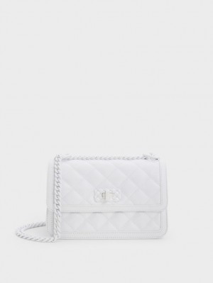 τσάντεσ ώμου Charles And Keith Micaela Καπιτονέ Chain ασπρα | 81293-TPDO