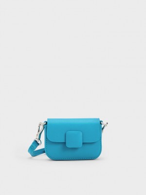 μίνι τσάντες Charles And Keith Micro Koa Square Push-Lock μπλε | 70438-IDXR