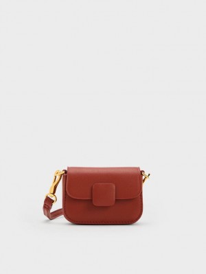 μίνι τσάντες Charles And Keith Micro Koa Square Push-Lock σκούρο κοκκινα | 91275-ZJIY