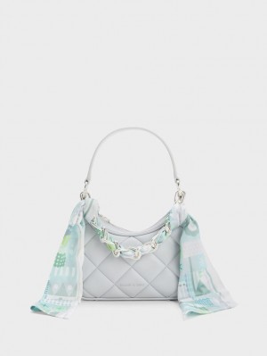 τσάντεσ ώμου Charles And Keith Mini Alcott Scarf Handle Καπιτονέ ανοιχτο γκρι | 91857-ZBJS