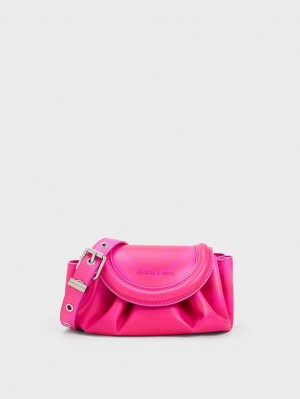 τσάντεσ χιαστί Charles And Keith Mini Blossom Curved Flap ροζ | 01763-XYGC