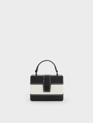τσαντα χειροσ Charles And Keith Mini Bronte Contrast Trim Top μαυρα ασπρα | 46519-EKSZ