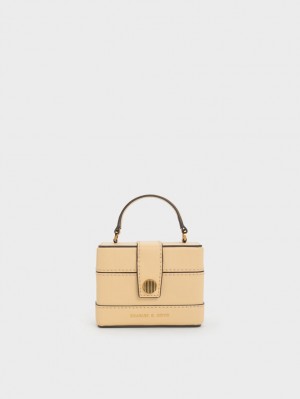 τσαντα χειροσ Charles And Keith Mini Bronte Contrast Trim Top Μπεζ | 43198-QLYD