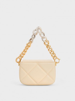 τσάντεσ ώμου Charles And Keith Mini Danika Χοντρός Chain Με Επένδυση Μπεζ | 78203-BMEV