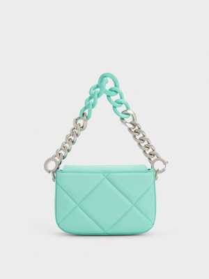 τσάντεσ ώμου Charles And Keith Mini Danika Χοντρός Chain Με Επένδυση τυρκουάζ | 58790-MPNC