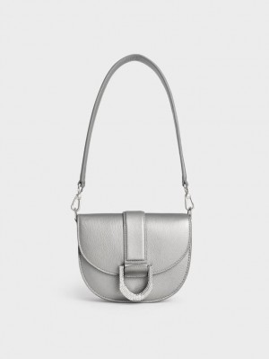 Τσάντες Σέλας Charles And Keith Mini Gabine δερματινα ασημι | 61802-OUNK