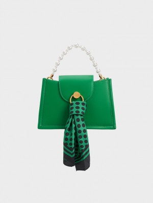 τσάντεσ χιαστί Charles And Keith Mini Roza Beaded Handle Scarf πρασινο | 13640-NJOS