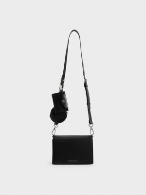 τσάντεσ χιαστί Charles And Keith Multi-Pouch μαυρα | 02798-LHFX