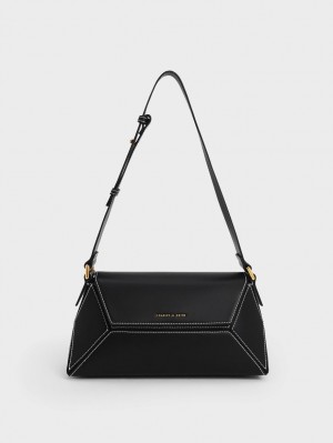 τσάντεσ ώμου Charles And Keith Nasrin Geometric μαυρα | 14502-MUJP