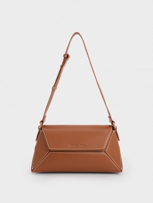 τσάντεσ ώμου Charles And Keith Nasrin Geometric σοκολάτα | 12347-DQJE