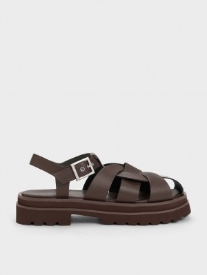 Πεδιλα Πλατφορμεσ Charles And Keith Nell Gladiator σκούρο καφε | 19285-TAHI