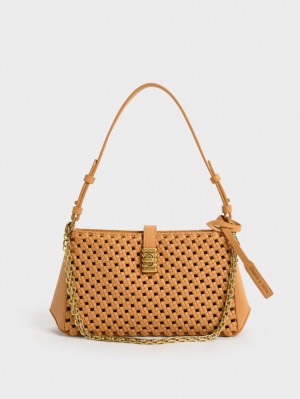 τσάντεσ ώμου Charles And Keith Nova Woven Chain-Handle πορτοκαλι | 25618-WIEB