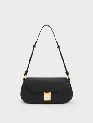 τσάντεσ ώμου Charles And Keith Oona Curved μαυρα | 96570-DJUX