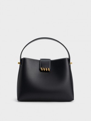 τσάντεσ ώμου Charles And Keith Osiris Metallic Accent Belted μαυρα | 87930-IKXC