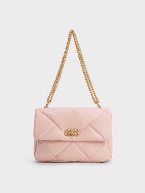 τσάντεσ ώμου Charles And Keith Paffuto Large Με Επένδυση ανοιχτο ροζ | 17295-EHCG