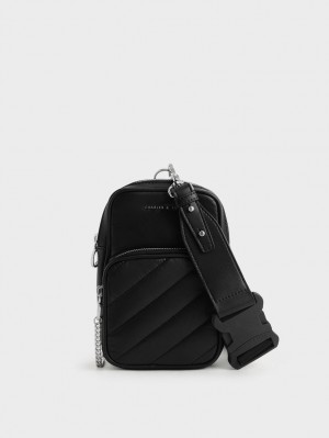 τσάντεσ χιαστί Charles And Keith Panelled Elongated μαυρα | 97628-MHCA
