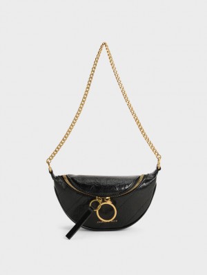 τσάντεσ χιαστί Charles And Keith Philomena Wrinkled-Effect Half-Moon μαυρα | 37240-GOJI