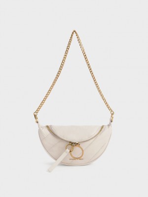 τσάντεσ χιαστί Charles And Keith Philomena Wrinkled-Effect Half-Moon ασπρα | 74028-EADH