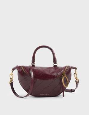 τσάντεσ χιαστί Charles And Keith Philomena Wrinkled Effect Semi-Circle μπορντο | 19754-LWIQ