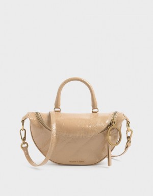 τσάντεσ χιαστί Charles And Keith Philomena Wrinkled λουστρινι Semi-Circle Μπεζ | 15746-YMSU