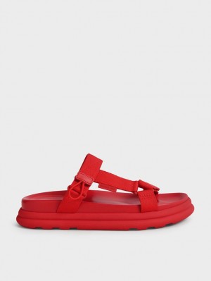 Πεδιλα Πλατφορμεσ Charles And Keith Polyester Velcro λουρακια Sports κοκκινα | 92835-VQLM