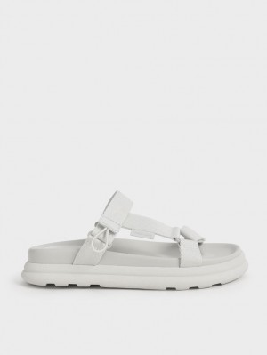 Πεδιλα Πλατφορμεσ Charles And Keith Polyester Velcro λουρακια Sports ασπρα | 04913-OKCQ
