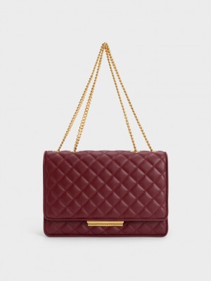 τσάντεσ χιαστί Charles And Keith Push-Lock Καπιτονέ μπορντο | 20965-KLMY