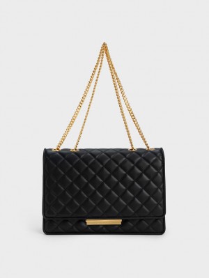 τσάντεσ χιαστί Charles And Keith Push-Lock Καπιτονέ μαυρα | 45932-LWGX