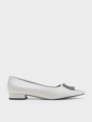 Παπουτσια Μπαλαρινεσ Charles And Keith Recycled Polyester Beaded Circle ασημι | 57081-LPXZ