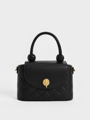 τσαντα χειροσ Charles And Keith Round Καπιτονέ Top μαυρα | 82350-PHCF