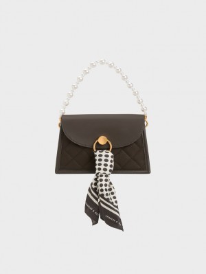 τσάντεσ ώμου Charles And Keith Roza Beaded Handle Scarf μαυρα | 71598-DRVT