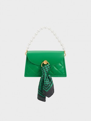 τσάντεσ ώμου Charles And Keith Roza Beaded Handle Scarf πρασινο | 38560-KMJA