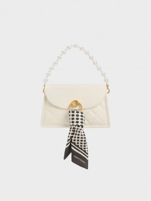 τσάντεσ ώμου Charles And Keith Roza Beaded Handle Scarf κρέμα | 92650-AKJM