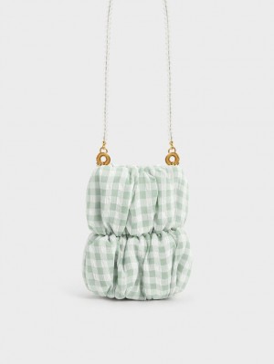τσάντεσ χιαστί Charles And Keith Ruched Bead-Handle Check-Print πρασινο | 43967-KQTS