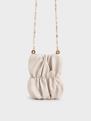 τσάντεσ χιαστί Charles And Keith Ruched Bead-Handle ασπρα | 83946-XTYZ