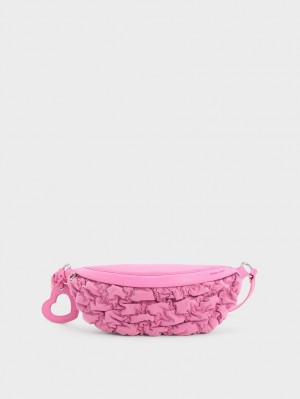 Τσαντα Μεσησ Charles And Keith Ruched νάιλον Bum ροζ | 95067-YNUW