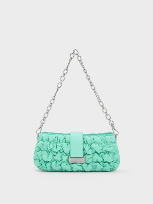 τσαντα χειροσ Charles And Keith Ruched νάιλον Chain τυρκουάζ | 52687-BCAV