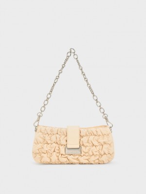 τσαντα χειροσ Charles And Keith Ruched νάιλον Chain Μπεζ | 86491-PRUY