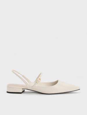 Παπουτσια Μπαλαρινεσ Charles And Keith Slingback Mary Jane ασπρα | 97640-JUGW