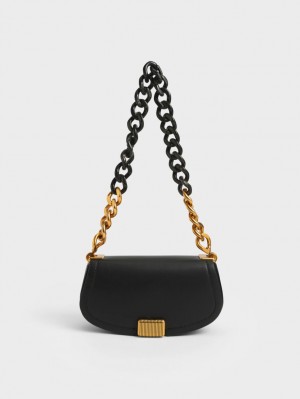 τσάντεσ ώμου Charles And Keith Sonnet Two-Tone Chain Handle μαυρα | 56732-HKSL