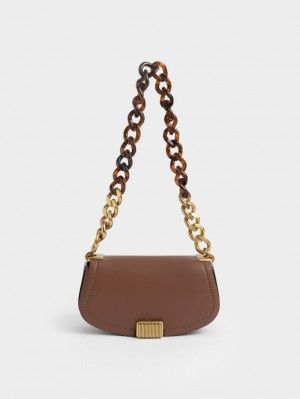 τσάντεσ ώμου Charles And Keith Sonnet Two-Tone Chain Handle σοκολάτα | 40312-MQGU