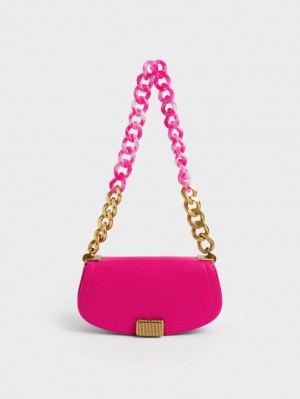 τσάντεσ ώμου Charles And Keith Sonnet Two-Tone Chain Handle φουξια | 43061-HRCO