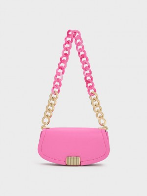 τσάντεσ ώμου Charles And Keith Sonnet Two-Tone Chain Handle ροζ | 47952-SNZW