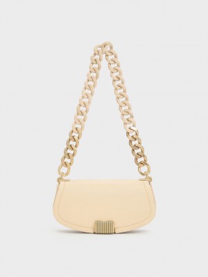 τσάντεσ ώμου Charles And Keith Sonnet Two-Tone Chain Handle Μπεζ | 13428-WYBX