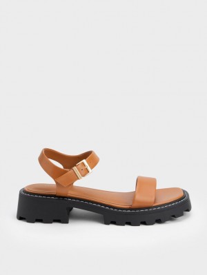 Πεδιλα Πλατφορμεσ Charles And Keith Stitch-Trim Buckled καφε | 34517-OEAW