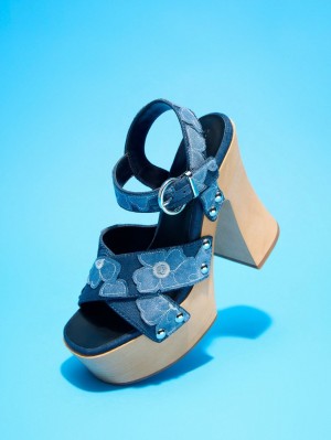 Πεδιλα Πλατφορμεσ Charles And Keith Tabitha Floral Denim Crossover μπλε | 92780-YVJN