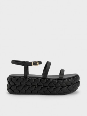 Πεδιλα Πλατφορμεσ Charles And Keith Tali δερματινα Braided μαυρα | 51394-GSRV