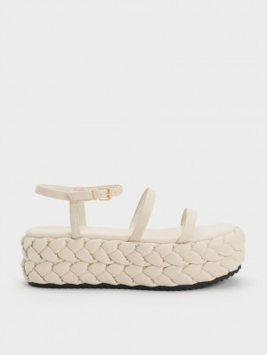 Πεδιλα Πλατφορμεσ Charles And Keith Tali δερματινα Braided ασπρα | 85467-SAWH
