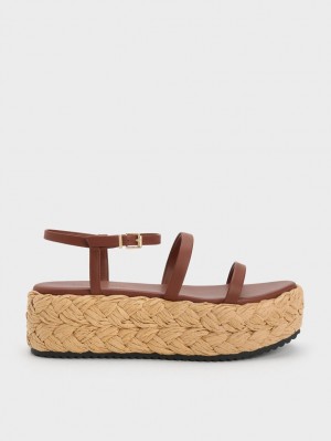 Πεδιλα Πλατφορμεσ Charles And Keith Tali δερματινα Braided σκούρο καφε | 50268-RKYC